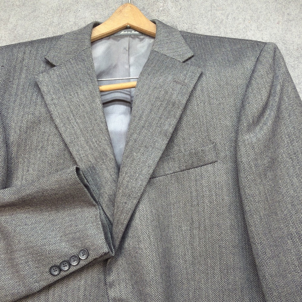Oscar de la Renta Sport Coat Blazer Gray Herringbone Lambswool 42L